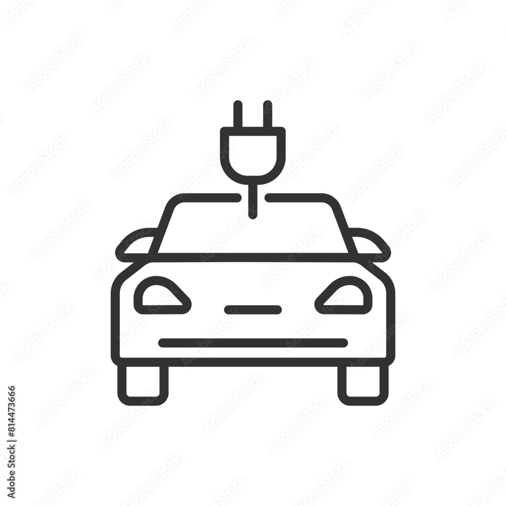 Electric car, in line design, green. Electric, Car, Vehicle, Charging, Battery, Auto, Green on white background vector. Electric car editable stroke icon. Electric car, in line design, green. Electric, Car, Vehicle, Charging, Battery, Auto, Green on white background vector. Electric car editable stroke icon.