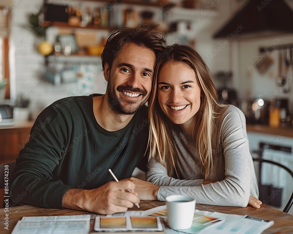 Affectionate Couple Discussing Financial Goals and Vision in Cozy Home Office Affectionate Couple Discussing Financial Goals and Vision in Cozy Home Office