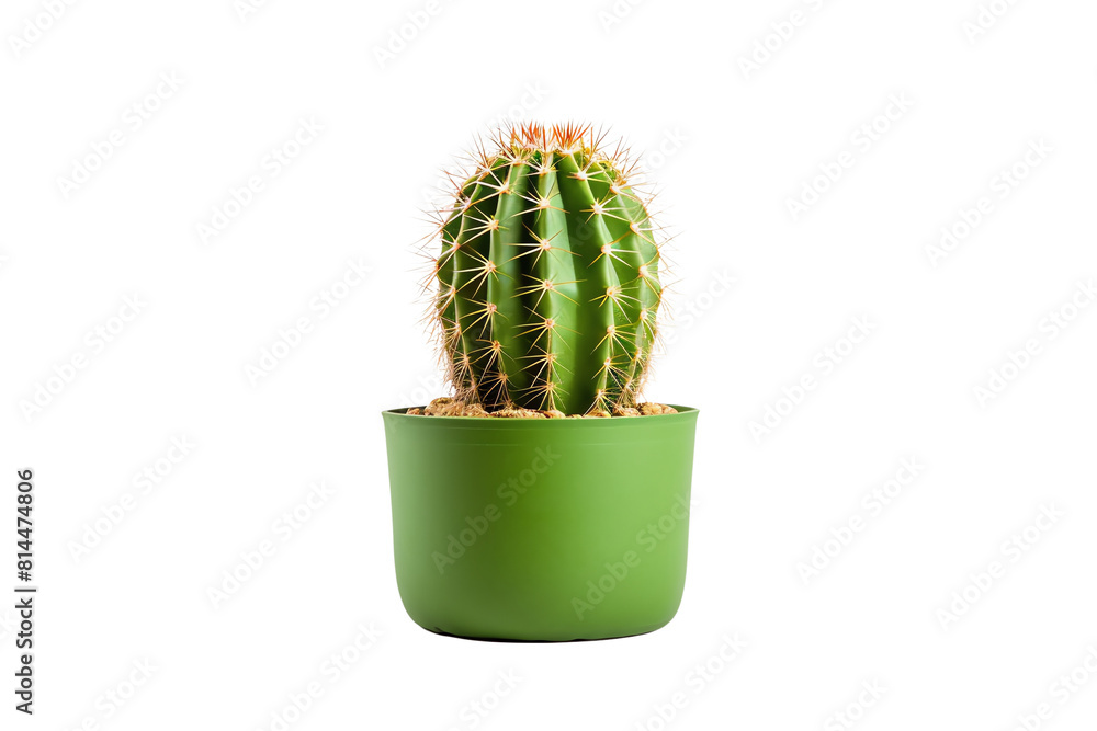 Cactus in a green pot on a white background. Cactus in a green pot on a white background.