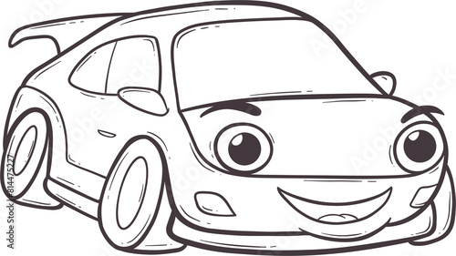 outline cartoon car with a smiling face and a happy expression