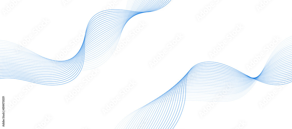 Fototapeta premium Abstract modern background with blue wavy lines and particles. Technology backdrop. 