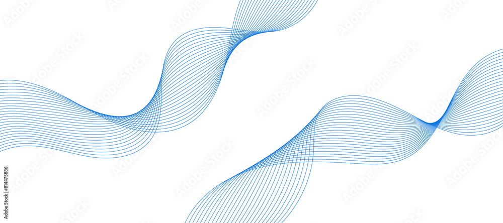 Fototapeta premium Abstract modern background with blue wavy lines and particles. Technology backdrop.
