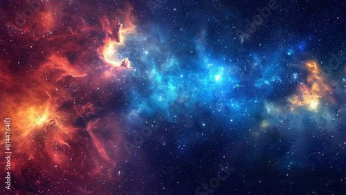 Vibrant cosmic scene with a blend of warm and cool tones  depicting a nebula with stars. Ideal for backgrounds or space-themed content.