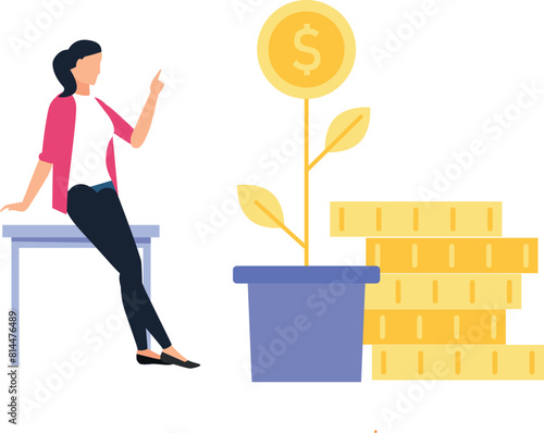The girl is looking at the dollar plant.