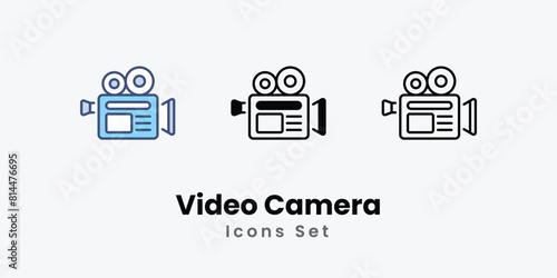 Video Camera Icons thin line and glyph vector icon stock illustration
