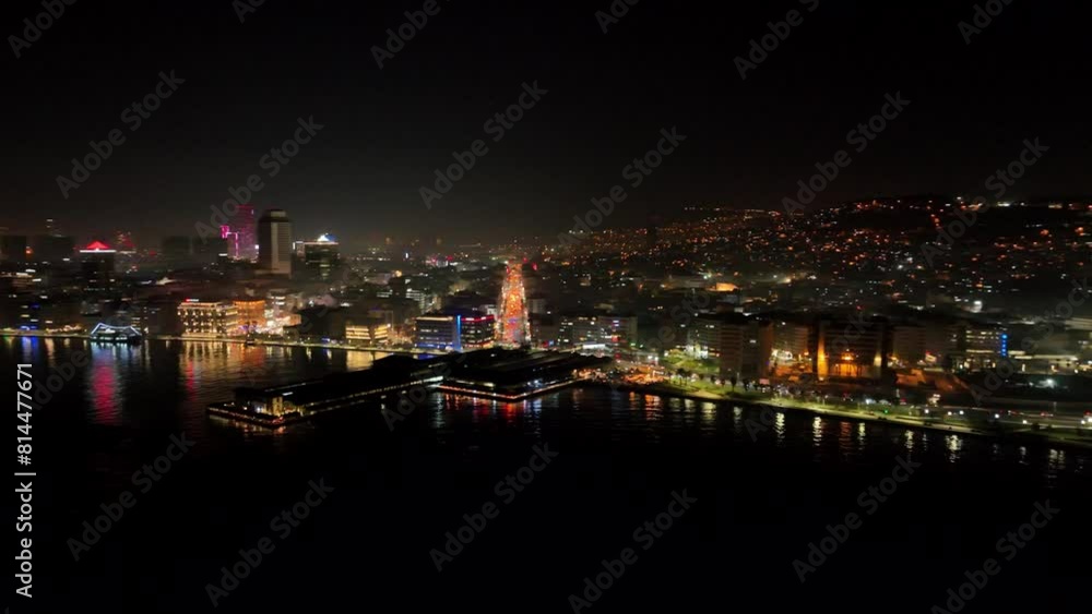 Night aerial view of Izmir, a seaside city in Turkey Night aerial view of Izmir, a seaside city in Turkey