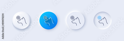 Veterinary clinic line icon. Neumorphic, Blue gradient, 3d pin buttons. Dog care sign. Pets health symbol. Line icons. Neumorphic buttons with outline signs. Vector