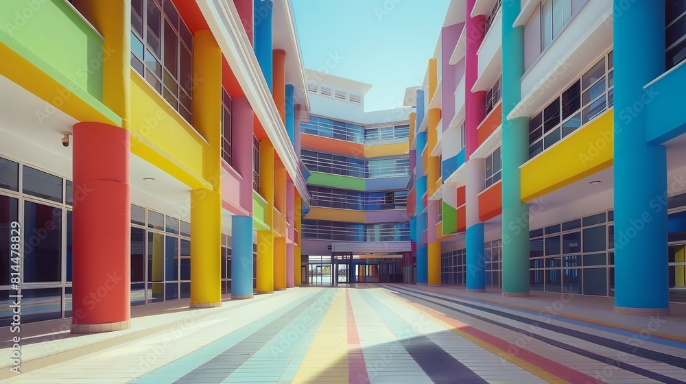 Obraz premium Direct front view of hospital's colorful exteriors.