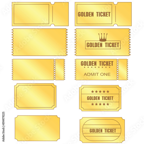 Set of gold tickets vector illustration. Ticket vip design template
