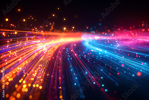 Abstract Technical background of high speed optic fiber data transfer, digital network connectivity, electronic motion, cyber turn