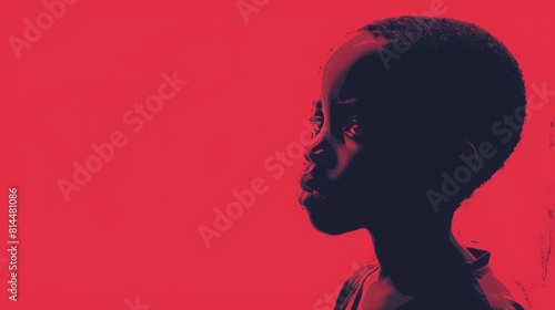 A silhouette of a young boy dancing against a bold red backdrop