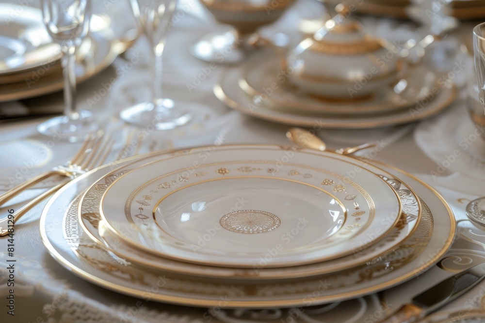 Close-up of an elegant plate on a table at luxury. Close-up of an elegant plate on a table at luxury.