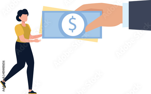 The boy is giving money to the girl.
