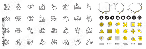 Set of Difficult stress, Timer and Sleep line icons for web app. Design elements, Social media icons. Love message, Video conference, Hand icons. Touchpoint, Helping hand, Face declined signs. Vector