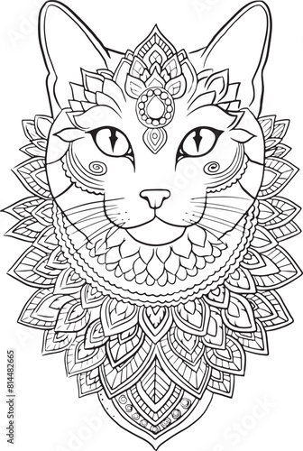 Cat Mandala Icon Kawaii Cartoon Character Cute Lines and Colors Coloring Pages
