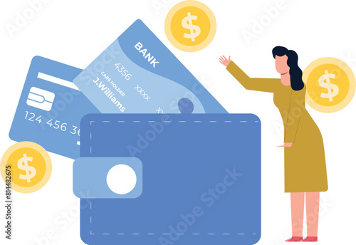 The girl is looking at the cards in the purse.