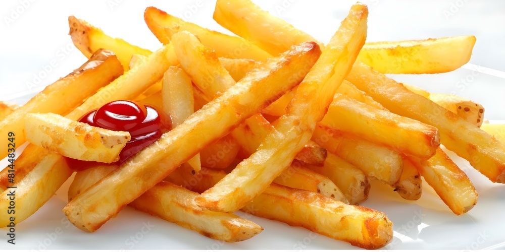Golden French fries with ketchup isolated on white background perfect side dish. Concept French Fries, Side Dish, Ketchup, Golden, Isolated Background Golden French fries with ketchup isolated on white background perfect side dish. Concept French Fries, Side Dish, Ketchup, Golden, Isolated Background