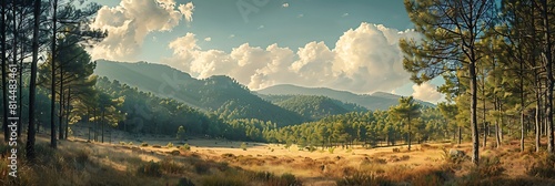 Landscape with pine trees nearCuenca in Castille La Mancha, Spain realistic nature and landscape photo