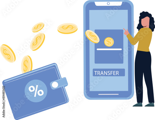 The girl is transferring money.