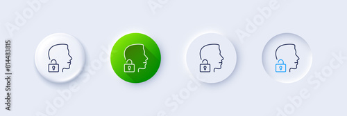 Face accepted line icon. Neumorphic, Green gradient, 3d pin buttons. Access granted sign. Unlock system symbol. Line icons. Neumorphic buttons with outline signs. Vector