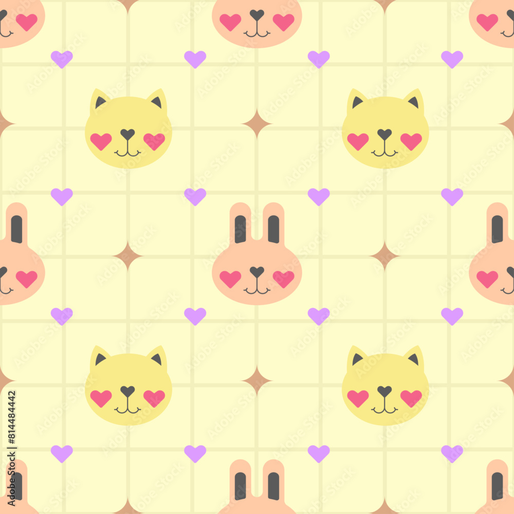 Obraz premium Cute Rabbit and Cat Pattern Background Color