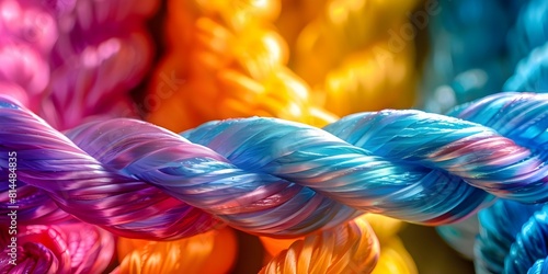 Closeup of colorful rope with electric blue and orange hues similar to junk food packaging. Concept Colorful Rope Photography, Junk Food Inspired, Electric Blue and Orange, Close-Up Shots