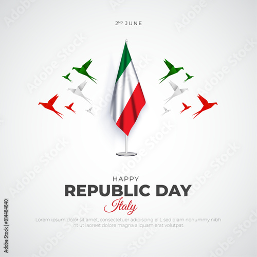 Happy Italy Republic Day Post and Greeting Card. Republic Day of Italy Celebration with Italy Flag and Text Vector Illustration