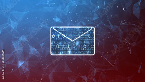 E-mail mail icon with binary numbers illustration, cyberspace concept background. 