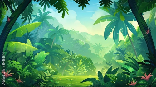 2d illustration of tropical forest with copy space in the middle