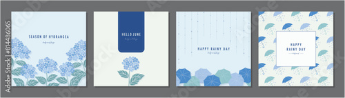 梅雨 紫陽花 雨の日 RAINY DAY 素材セット フレーム 背景 ベクターイラスト シンプル