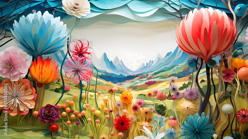 Colorful umbrella and mountain gorge abstract illustration background decorative painting