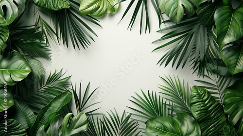 Minimalist tropical leaves forming a frame with a blank space for symbol or text.
