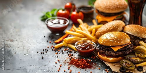 Unhealthy fast food background with high sugar content: A recipe for disaster. Concept Fast Food, Unhealthy Eating, Sugar Content, Recipe for Disaster photo