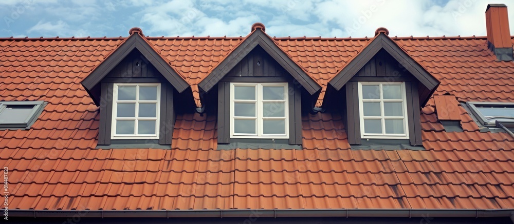 beautiful house with small windows among red tiles beautiful house with small windows among red tiles