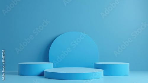 abstract scene background cylinder circular podium on blue backdrop product presentation mock up show pedestal platform empty 3d render cosmetic beauty fashion food drink jewelry kitchen tech products © Rukhsana studio