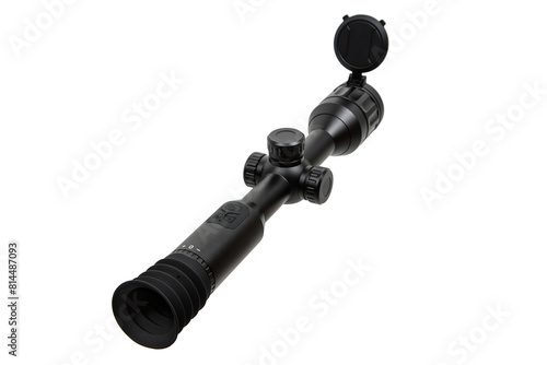 Modern sniper scope on a white background. Optical device for aiming and shooting at long distances. Sight with built-in thermal imager. Isolate on a white back