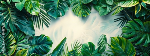 Minimalist tropical leaves forming a frame with a blank space for symbol or text.