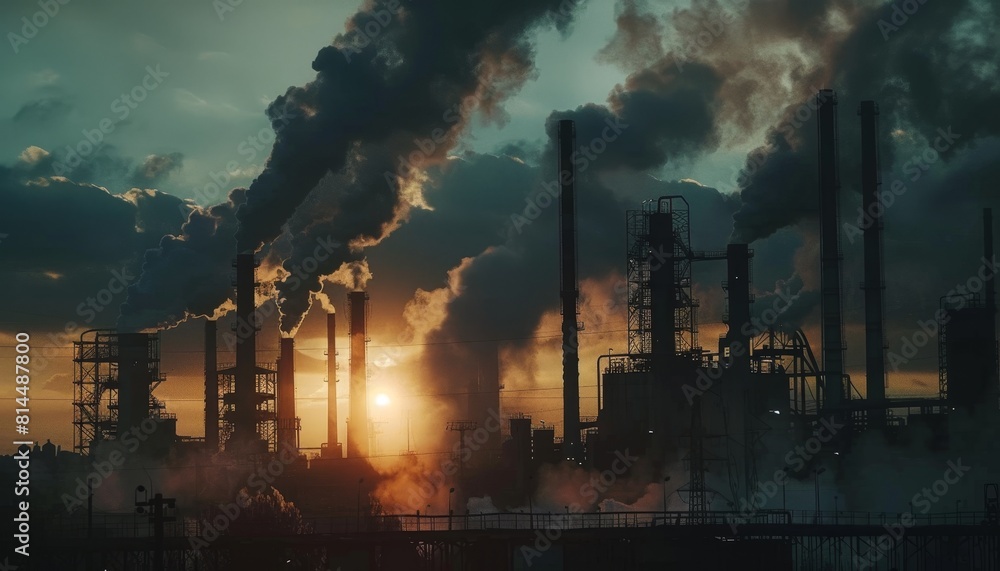 A city is on fire with smoke billowing into the sky by AI generated image A city is on fire with smoke billowing into the sky by AI generated image