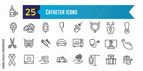 Catheter icons set. Outline set of catheter vector icons for ui design. Outline icon collection. Editable stroke.