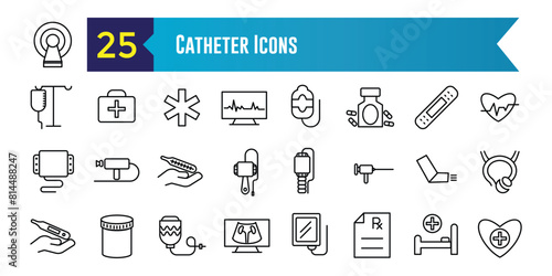 Catheter icons set. Outline set of catheter vector icons for ui design. Outline icon collection. Editable stroke.
