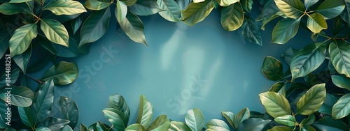 Minimalist tropical leaves forming a frame with a blank space for symbol or text.