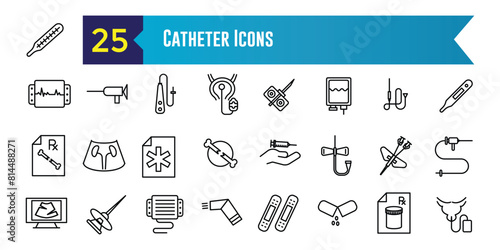 Catheter icons set. Outline set of catheter vector icons for ui design. Outline icon collection. Editable stroke.