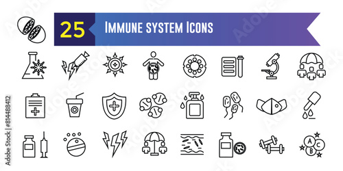 Immune system icons set. Outline set of immune system vector icons for ui design. Outline icon collection. Editable stroke.