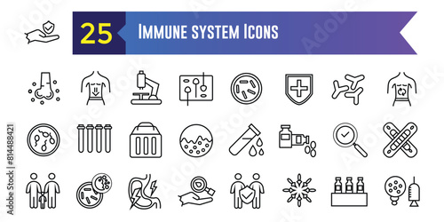 Immune system icons set. Outline set of immune system vector icons for ui design. Outline icon collection. Editable stroke.