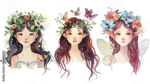 Enchanting Forest Fairies Whimsical Portraits of Magical Floral Adorned Women in a Dreamlike Woodland Setting