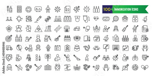 Immunization icons set. Outline set of immunization vector icons for ui design. Outline icon collection. Editable stroke.