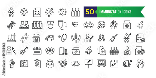 Immunization icons set. Outline set of immunization vector icons for ui design. Outline icon collection. Editable stroke.