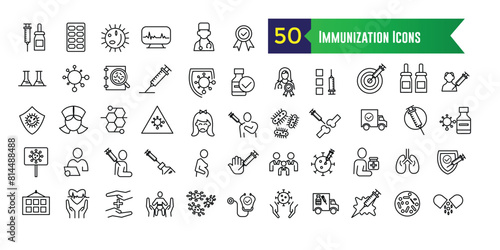 Immunization icons set. Outline set of immunization vector icons for ui design. Outline icon collection. Editable stroke.