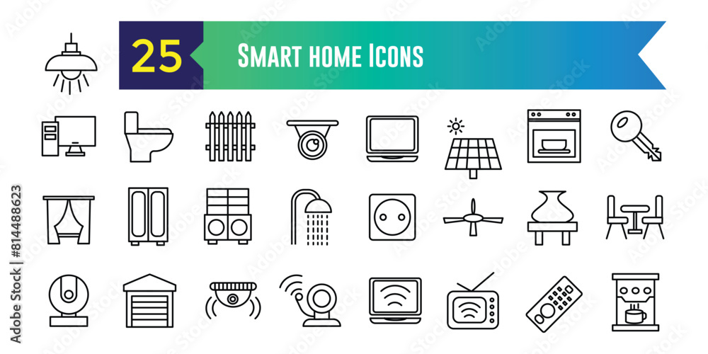 Smart home icons set. Outline set of smart home vector icons for ui ...