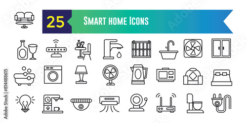 Smart home icons set. Outline set of smart home vector icons for ui design. Outline icon collection. Editable stroke.